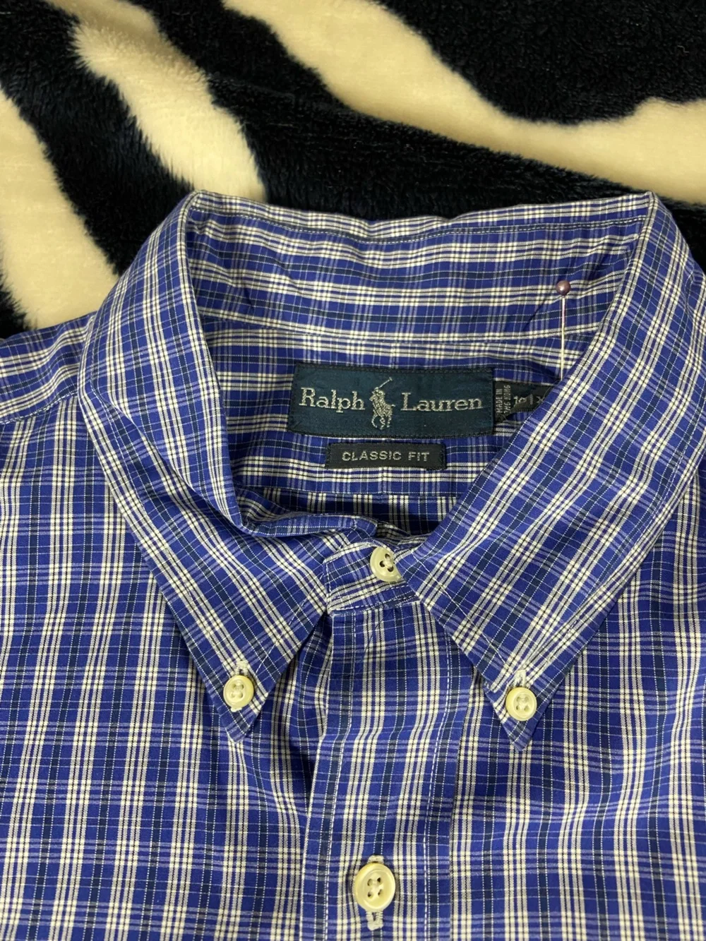 Ralph Lauren Blue White Plaid Button-Down Shirt Classic Fit Long Sleeve